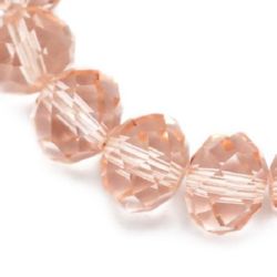 Χάντρα πολύπλευρη 8x6 mm τρύπα 1 mm διαφανές ροζ ανοιχτό ~ 72 τεμάχια