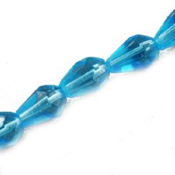 Transparent crystal beads string, teardrop shaped for DIY necklaces, bracelets and garment accessories 10x7x7 mm hole 1.5 mm blue light ~ 34 pieces
