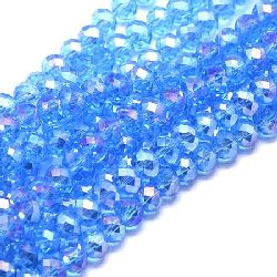 Faceted Crystal Beads String for DIY Crafts, Decoration and Jewelry making, 3x2 mm, Hole: 1 mm, RAINBOW, transparent, Color Blue, ~160 pieces
