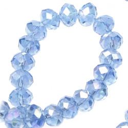 String Transparent Faceted Glass Beads / 8x6 mm, Hole: 1 mm /  Blue RAINBOW ~68 pieces