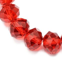 String of Faceted Glass Crystal Beads / 12x8 mm, Hole: 1 mm /  Transparent Red ~ 72 pieces