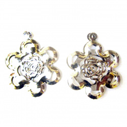 Metal flower 33 and 35 mm silver -10 pieces