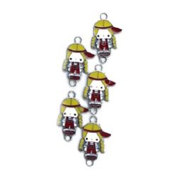 Fastener metal girl charm 1 16x30 mm color silver - 5 pieces