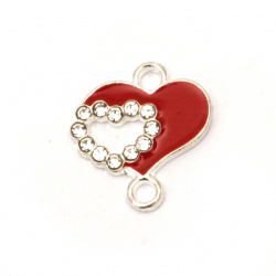 Metal Connecting Element with Rhinestones / Heart / 17x16x2 mm, Hole: 2 mm / Silver - 2 pieces
