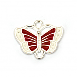 Metal Connector Charm - Silver Color Butterfly, Double Loops, Link Charm for Jewelry Making, 18.5x15x2 mm, Hole: 2 mm, 2 pieces