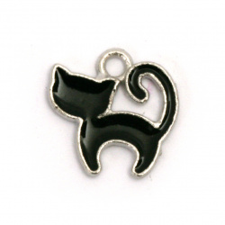 Pandantiv metalic negru pisică 12,5x12,5x1,5 mm orificiu 1,5 mm culoare argintiu -5 bucăți