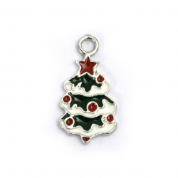 Colored Metal Pendant / Christmas Tree / 23x12x2 mm, Hole: 2.5 mm / Silver - 2 pieces