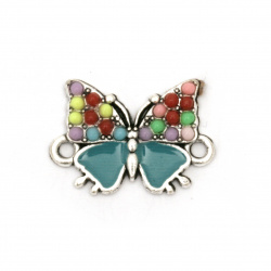 Свързващ елемент метал пеперуда цветна 20x14x3 мм дупка 2 мм цвят сребро -2 броя