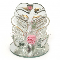 Стъклена фигурка лебеди с цвете и сърце 9 см АСОРТЕ