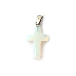 Natural Stone Pendant MOONSTONE /OPALITE/ Cross 13x20x4 mm