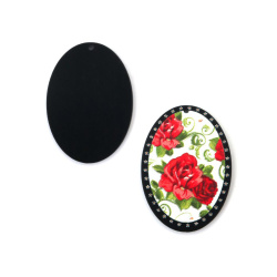 Designer Pendant, Painted Plastic, 40x28x2 mm, 1 mm Hole, Roses Design