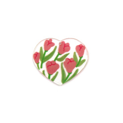 Designer pendant, made of plastic and painted with tulips, 32x37x2mm, with a 1mm hole