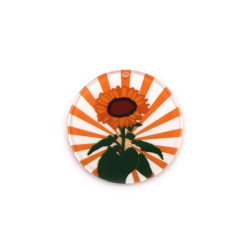 Designer pendant, made of plastic, painted, 38x2mm, hole 1mm, sunflower