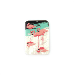 Pandantiv de designer pictat plastic 41x29x2.5mm gaura 1mm flamingo