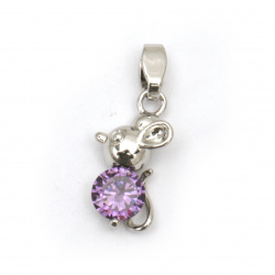 Shiny charm, brass mouse with zirconium 17x8.5x4.5 mm extra quality