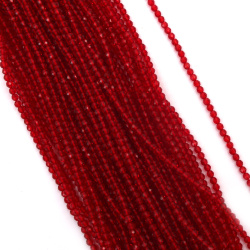 String of Crystal Beads Grade AA /  3 mm, Hole: 0.9 mm / Large Facet / Cherry Color ~ 128 pieces