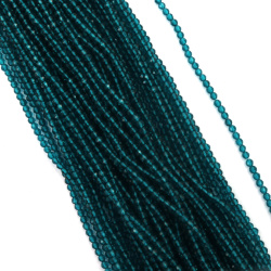 String of Crystal Beads Grade AA / 3 mm, Hole: 0.9 mm / Fine Facet, Dark Turquoise Color ~129 pieces