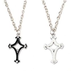 Metal necklace crystals cross  color silver50 mm 29 cm