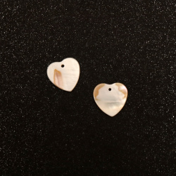 Mother-of-pearl Heart Shaped Pendant / 15 mm / White - 2 pieces