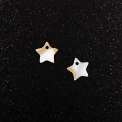Mother-of-pearl pendant, star, 12 mm, white - 2 pieces