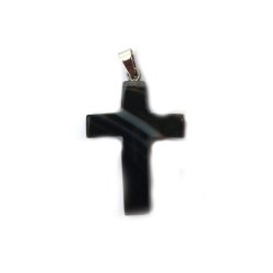 Natural Stone Pendant BRAZILIAN BANDED AGATE Cross 22x30x5 mm