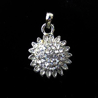 Metal Flower Pendant with Crystals / 18x6 mm / Silver