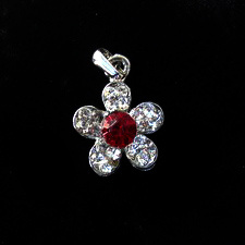 Metal Flower Charm with Crystals / 17 mm / Silver