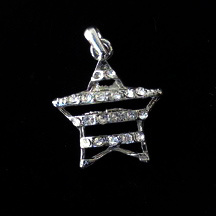 Metal Star Pendant with Crystals /  22x5 mm / Silver