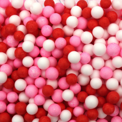 Styrofoam Balls for Decoration,  MIX (White, Pink and Red), 8-10 mm ~ 15 grams