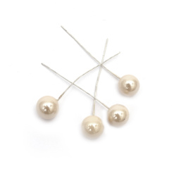 Styrofoam ball 10 mm, with pearl white wire base - 20 pieces