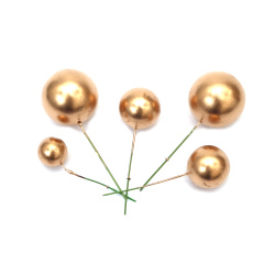 Set of Styrofoam Balls with Wire Base, 20x38 mm, Gold Color - 20 pieces