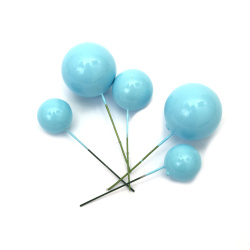 Set of Styrofoam Balls with Wire Base, 20x38 mm, Light Blue Color - 20 pieces