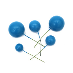 Комплект стиропорени топчета с телена основа 20x38 мм цвят син -20 броя
