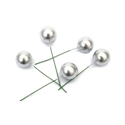 Styrofoam Balls with Wire Base, 20 mm, Silver Color - 20 pieces