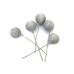 Styrofoam Sugar Balls with Wire Base, 20 mm, Silver Color - 10 pieces