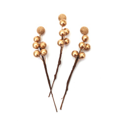 Creangă cu bile de paie pentru decor 135x25 mm culoare aurie - 12 bucăți