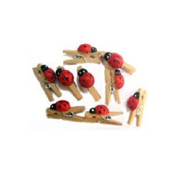 Wooden Clothespins 3x25 mm with ladybug color wood -20 pieces