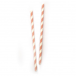 Paper Straw 197x6 mm white and pink stripes - 25 pieces