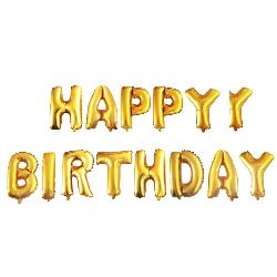 Foil Balloon 'HAPPY BIRTHDAY' - 13 Letters, Gold Color