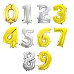 Foil balloon from 0 to 9 digits 25 ~ 30x40 ~ 46 cm color Asorte