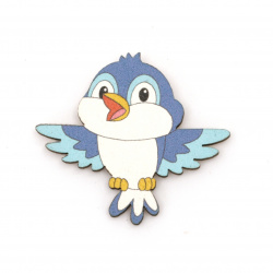 Wooned Bird with adhesive tape 35x38 mm blue - 10 pieces
