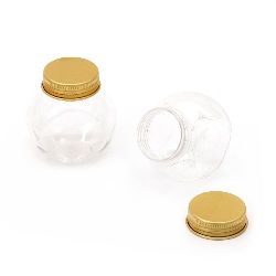 Plastic Transparent Jar with Gold Metal Lid, 60 ml, 60x53x40 mm