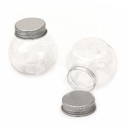 Plastic Transparent Jar with Silver Metal Lid, 60 ml, 60x53x40 mm