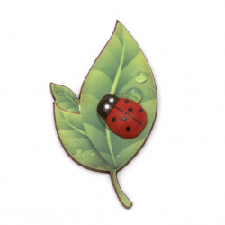 Leaf shape element with ladybug made of plywood, dyed 45x25x2 mm - 5 pieces