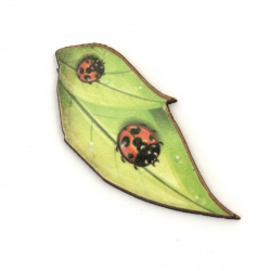 Plywood Leaf with Ladybug /  38x16x2 mm - 10 pieces