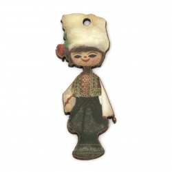 Plywood Decorative Figure, Boy with Folk Costume / 44x17x2 mm,  Hole: 2 mm - 10 pieces