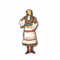 Κρεμαστό ξύλινο γυναίκα με λαϊκή φορεσιά  45x18x2 mm - 10 τεμάχια