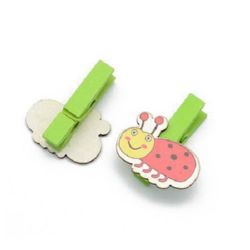 Wooden Clamps for Decoration 45x7 mm ladybug 23x31x2 mm -6 pieces