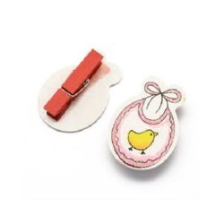 Wooden clips 35x7 mm baby bib pink 40x40x2 mm -6 pieces