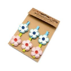 Wooden Clothespins for Decoration  48x7 mm flower wood and felt 33x34 mm -6 pieces
